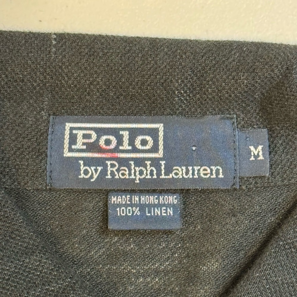 Vintage Polo Ralph Lauren Black 100% Linen Casual Short Sleeve Polo Shirt Men M - Picture 4 of 7